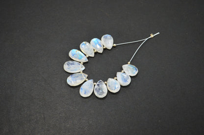11 Pieces In A Strand Rainbow Moonstone Pear Shape Beads , 9x12 - 9x16 mm , 32457