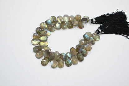 Labradorite Pear Shape Beads , Sold By Strand , 7 Inches , 8x11 - 9x13 mm , 32465