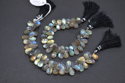 Labradorite Pear Shape Beads , Sold By Strand , 7 Inches , 8x11 - 9x13 mm , 32465