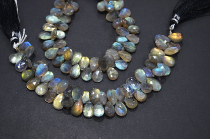 Labradorite Pear Shape Beads , Sold By Strand , 7 Inches , 8x11 - 9x13 mm , 32465