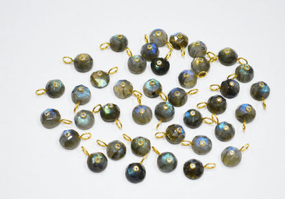 Labradorite Faceted Coin Shape Connector , Labradorite With White Cubic Zirconia Single Bail Bezel Pendant , Sold By Piece , 10 mm , 32485