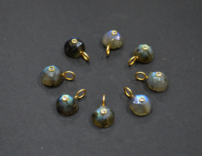 Labradorite Faceted Coin Shape Connector , Labradorite With White Cubic Zirconia Single Bail Bezel Pendant , Sold By Piece , 10 mm , 32485