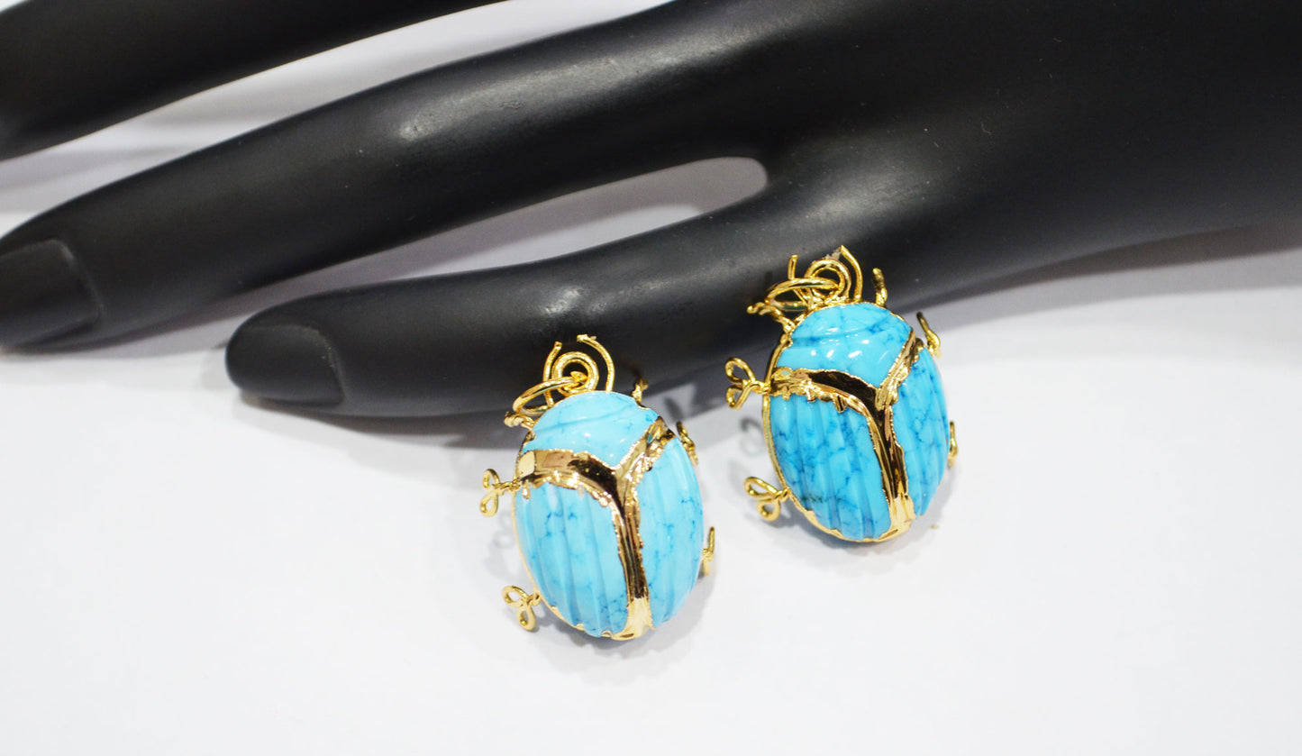 Turquoise Electroplated Beetle Pendant , Egyptian Scarab Turquoise Charm , Sold By Piece , Use To Make Jewelry , 2 - 2.25 cm , 32486