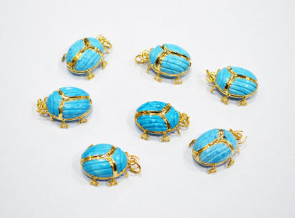 Turquoise Electroplated Beetle Pendant , Egyptian Scarab Turquoise Charm , Sold By Piece , Use To Make Jewelry , 2 - 2.25 cm , 32486