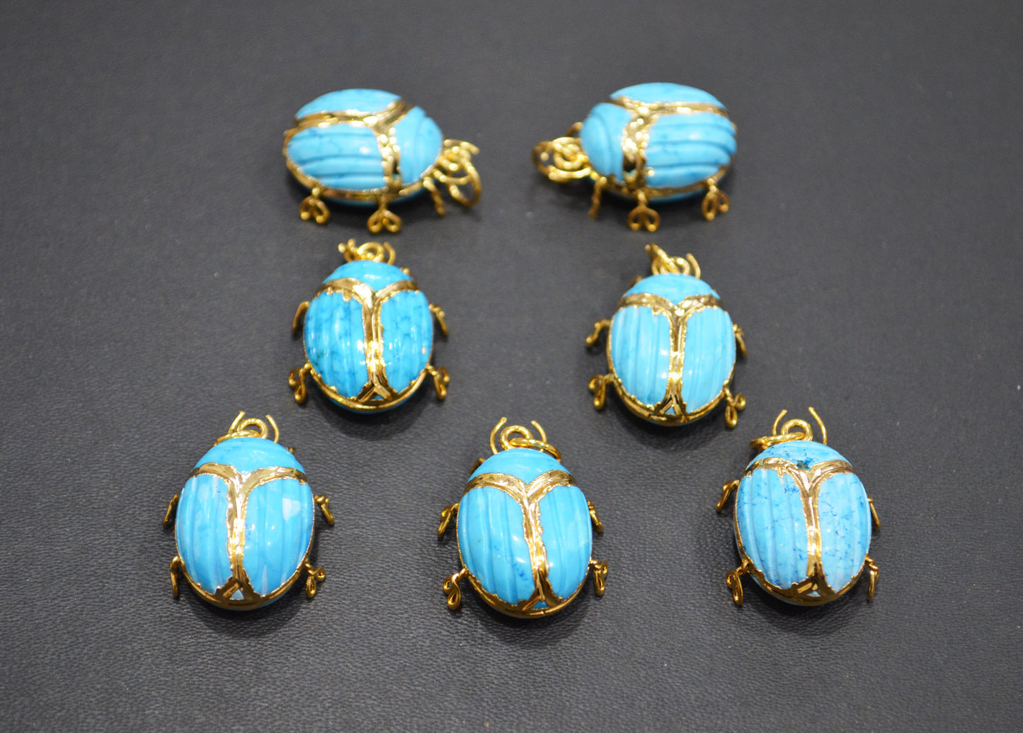Turquoise Electroplated Beetle Pendant , Egyptian Scarab Turquoise Charm , Sold By Piece , Use To Make Jewelry , 2 - 2.25 cm , 32486