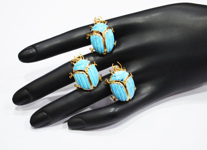 Turquoise Electroplated Beetle Pendant , Egyptian Scarab Turquoise Charm , Sold By Piece , Use To Make Jewelry , 2 - 2.25 cm , 32486