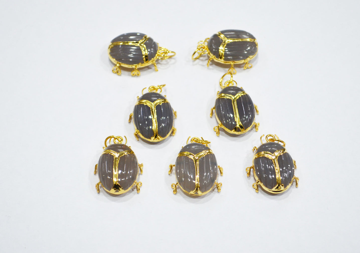 Grey Chalcedony Electroplated Beetle Pendant , Egyptian Scarab Grey Chalcedony Charm , Sold By Piece , Use To Make Jewelry , 2 - 2.25 cm , 32487