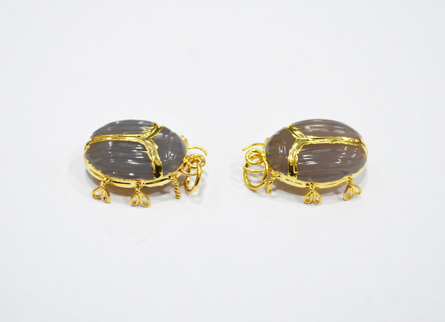 Grey Chalcedony Electroplated Beetle Pendant , Egyptian Scarab Grey Chalcedony Charm , Sold By Piece , Use To Make Jewelry , 2 - 2.25 cm , 32487