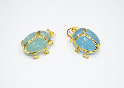 Sky Blue Topaz Chalcedony Electroplated Beetle Pendant , Egyptian Scarab Sky Blue Topaz Chalcedony Charm , Sold By Piece , Use To Make Jewelry , 2 - 2.25 cm , 32488