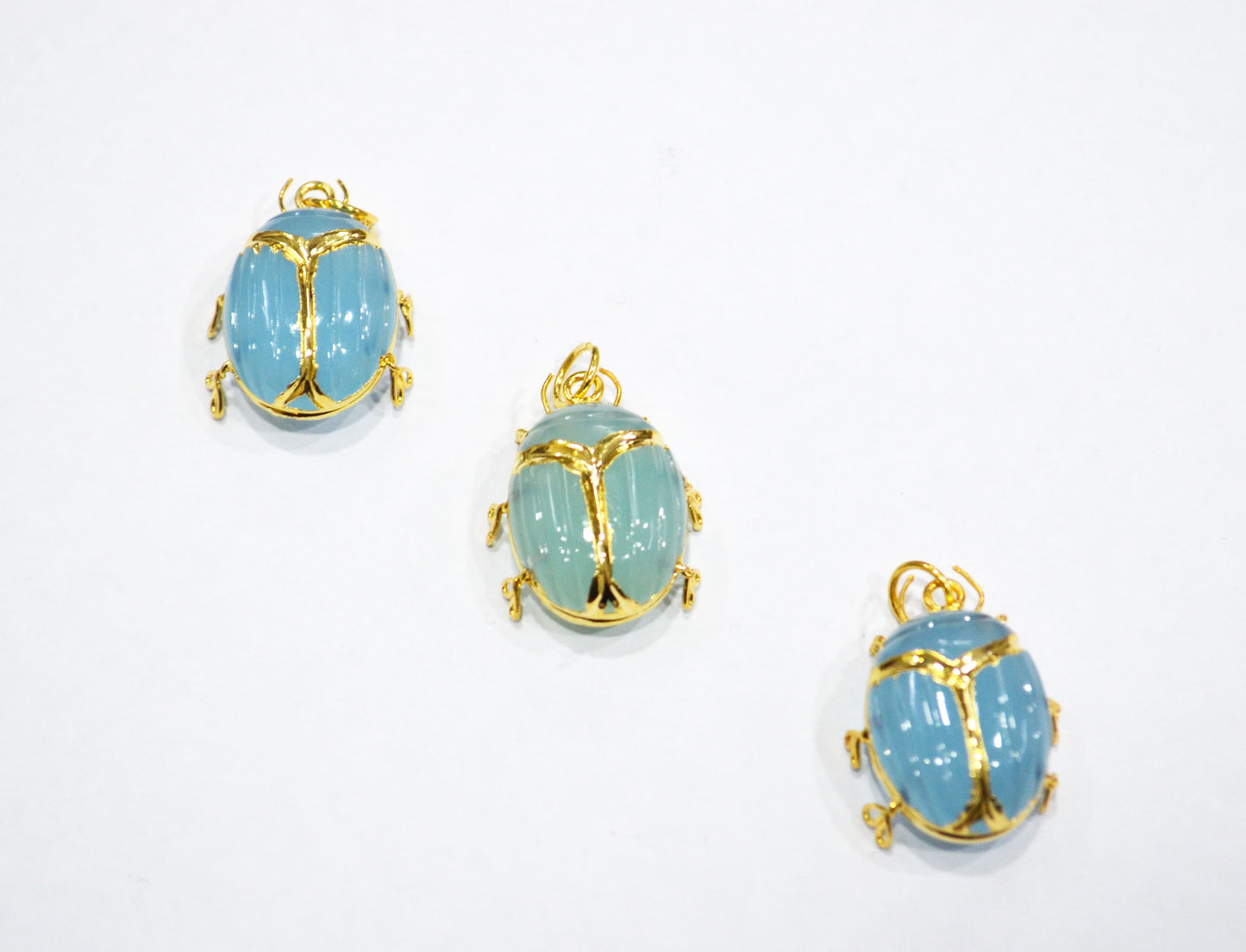 Sky Blue Topaz Chalcedony Electroplated Beetle Pendant , Egyptian Scarab Sky Blue Topaz Chalcedony Charm , Sold By Piece , Use To Make Jewelry , 2 - 2.25 cm , 32488