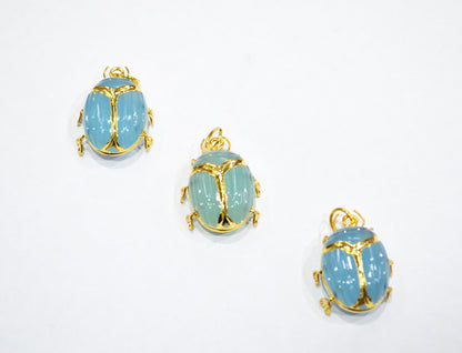 Sky Blue Topaz Chalcedony Electroplated Beetle Pendant , Egyptian Scarab Sky Blue Topaz Chalcedony Charm , Sold By Piece , Use To Make Jewelry , 2 - 2.25 cm , 32488