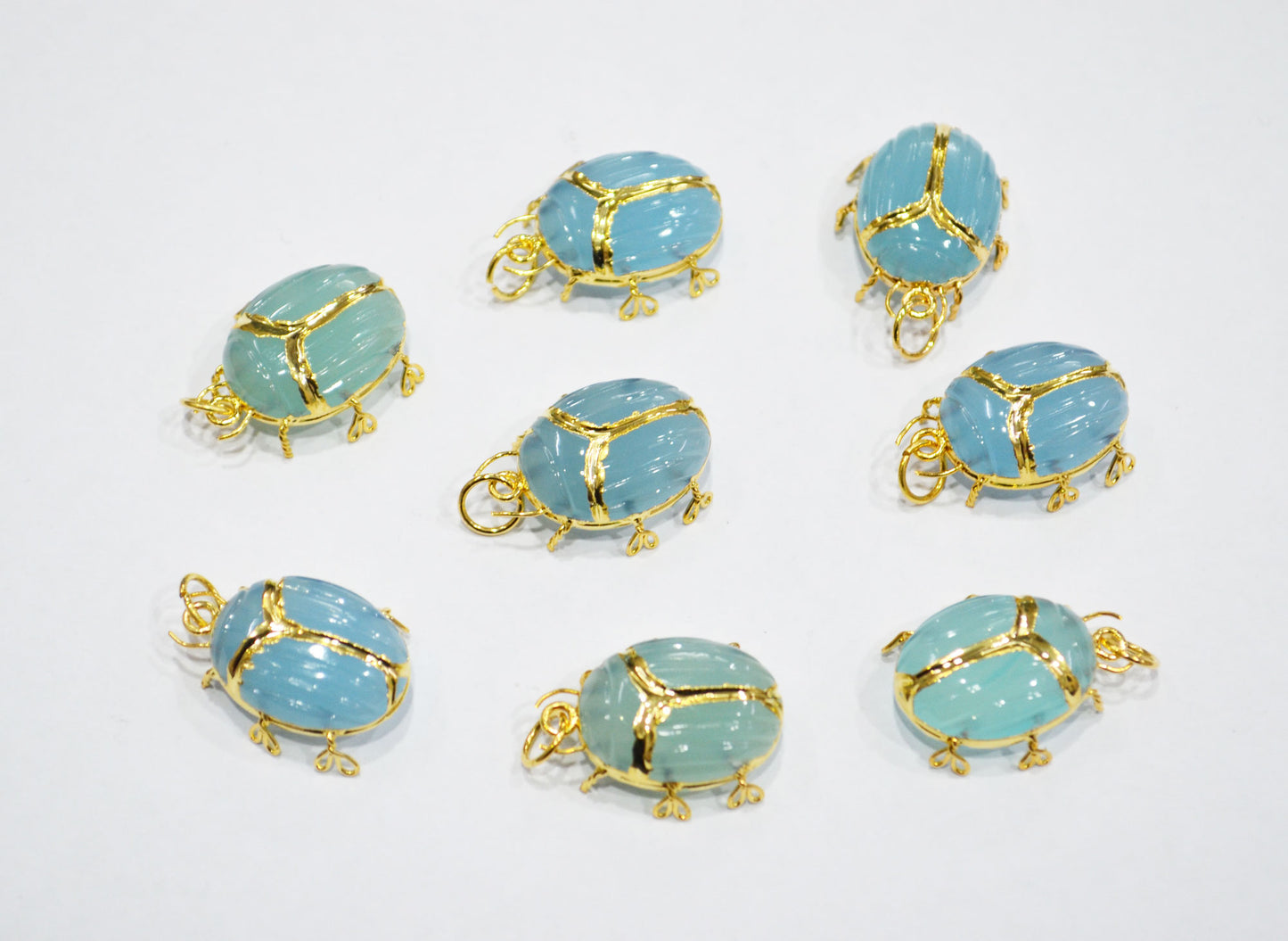 Sky Blue Topaz Chalcedony Electroplated Beetle Pendant , Egyptian Scarab Sky Blue Topaz Chalcedony Charm , Sold By Piece , Use To Make Jewelry , 2 - 2.25 cm , 32488