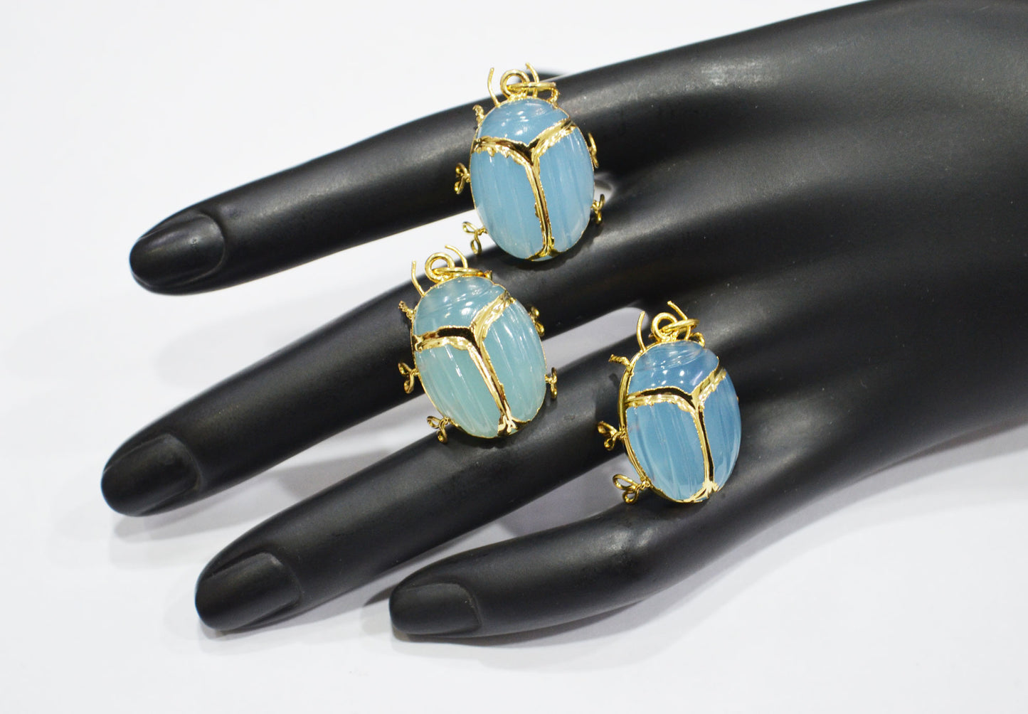 Sky Blue Topaz Chalcedony Electroplated Beetle Pendant , Egyptian Scarab Sky Blue Topaz Chalcedony Charm , Sold By Piece , Use To Make Jewelry , 2 - 2.25 cm , 32488