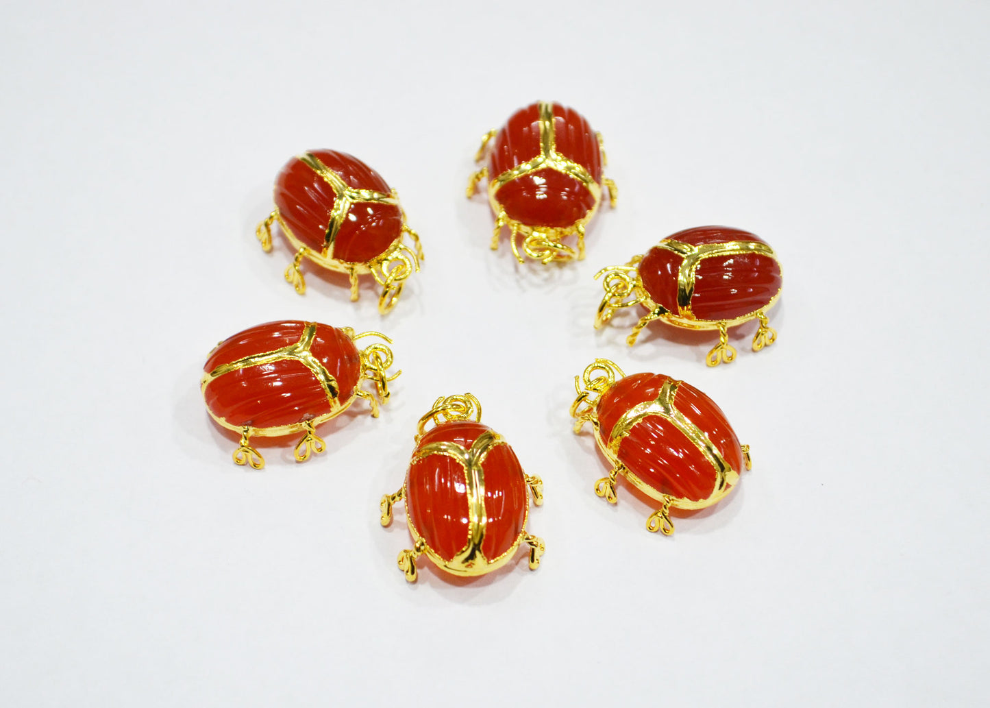 Carnelian Electroplated Beetle Pendant , Egyptian Scarab Carnelian Charm , Sold By Piece , Use To Make Jewelry , 1.80 - 2.25 cm , 32489