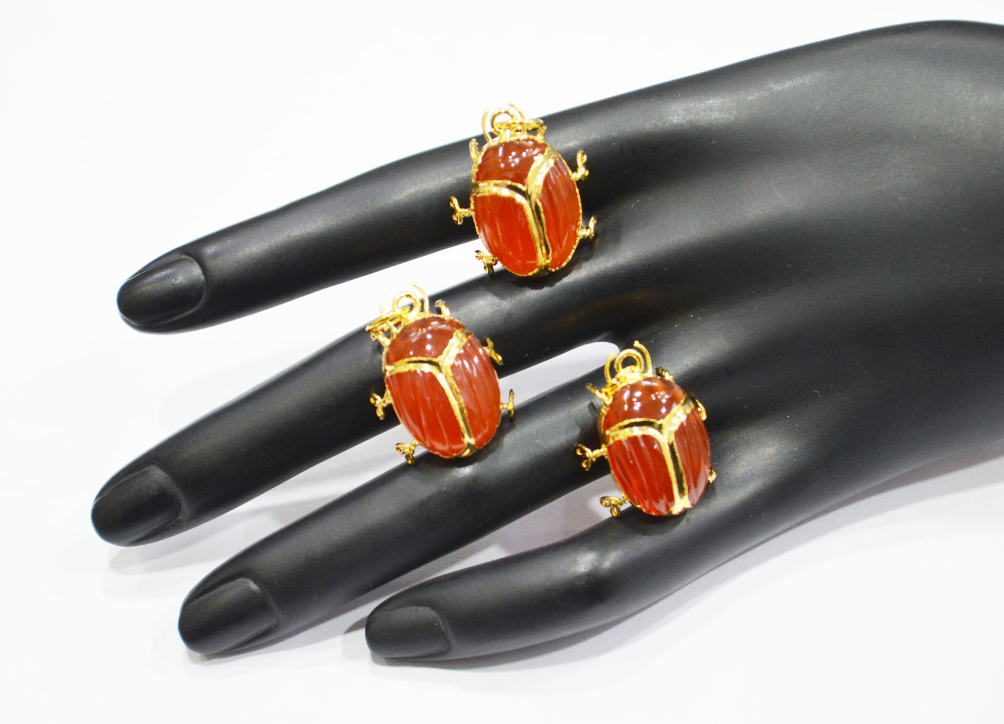 Carnelian Electroplated Beetle Pendant , Egyptian Scarab Carnelian Charm , Sold By Piece , Use To Make Jewelry , 1.80 - 2.25 cm , 32489