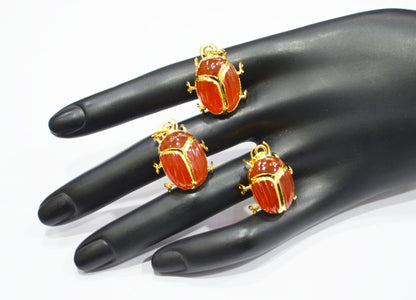 Carnelian Electroplated Beetle Pendant , Egyptian Scarab Carnelian Charm , Sold By Piece , Use To Make Jewelry , 1.80 - 2.25 cm , 32489