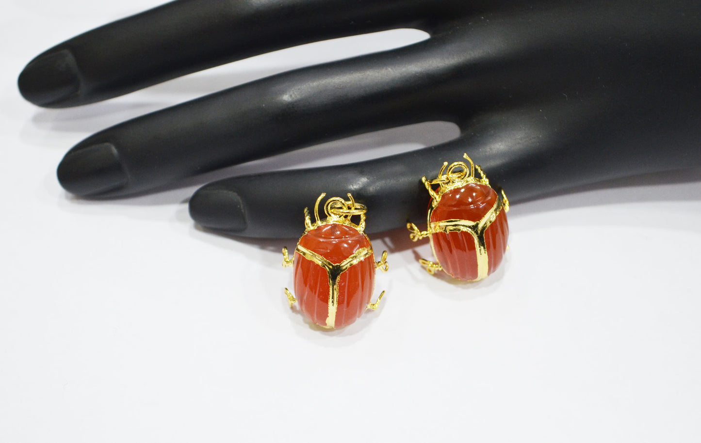 Carnelian Electroplated Beetle Pendant , Egyptian Scarab Carnelian Charm , Sold By Piece , Use To Make Jewelry , 1.80 - 2.25 cm , 32489