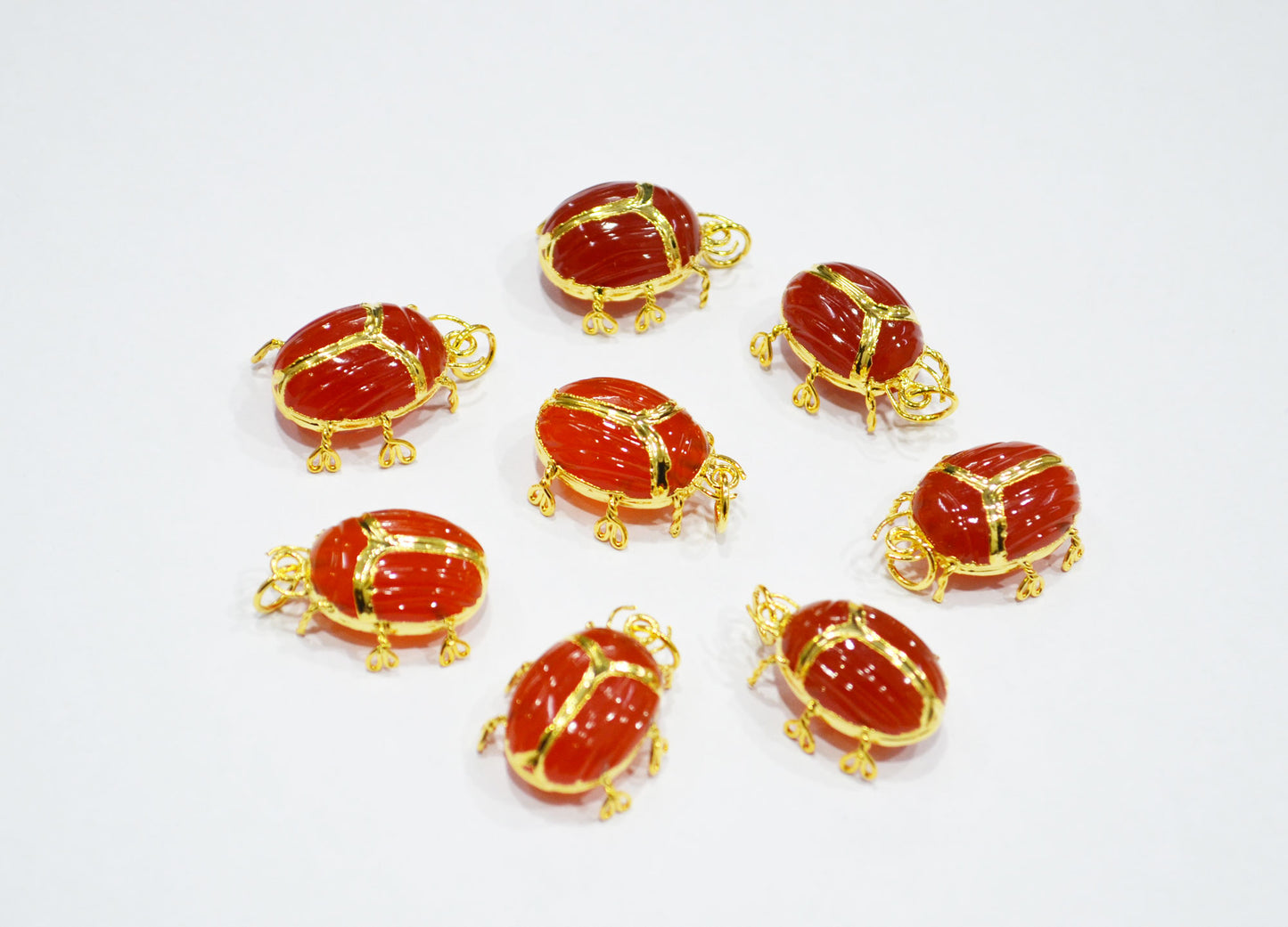 Carnelian Electroplated Beetle Pendant , Egyptian Scarab Carnelian Charm , Sold By Piece , Use To Make Jewelry , 1.80 - 2.25 cm , 32489