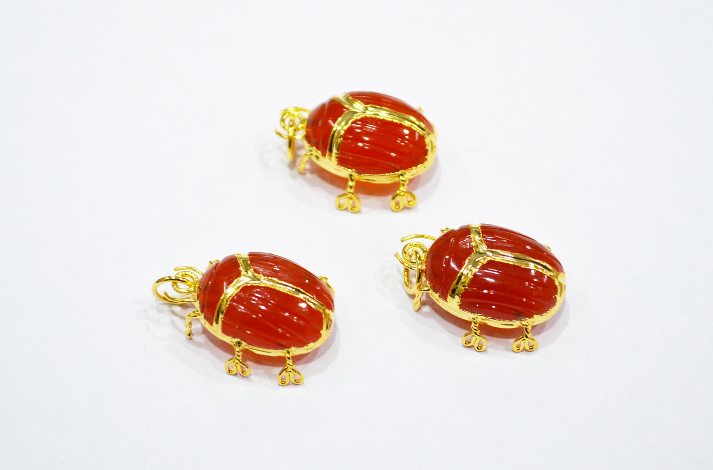 Carnelian Electroplated Beetle Pendant , Egyptian Scarab Carnelian Charm , Sold By Piece , Use To Make Jewelry , 1.80 - 2.25 cm , 32489