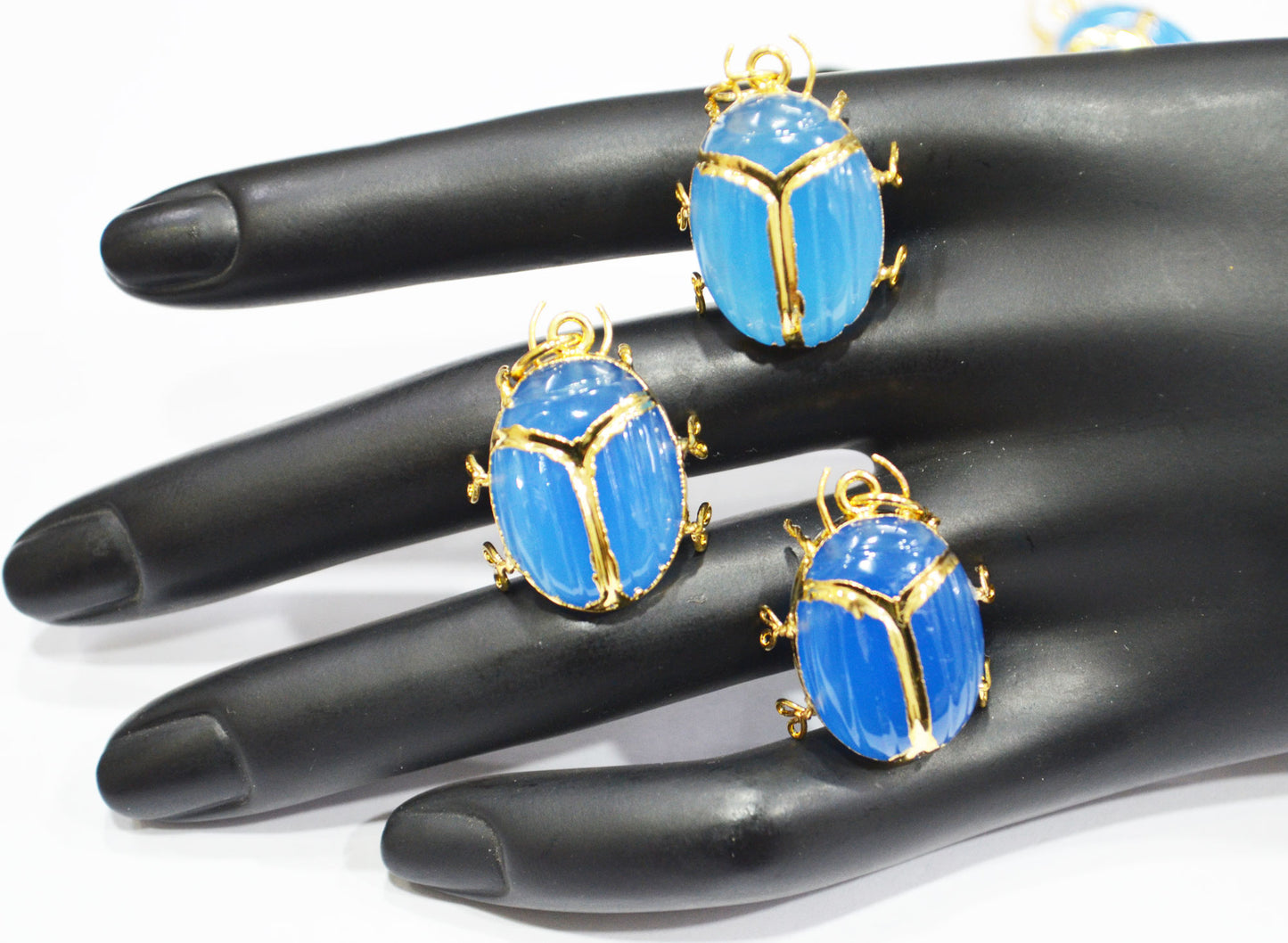 Blue Chalcedony Electroplated Beetle Pendant , Egyptian Scarab Blue Chalcedony Charm , Sold By Piece , Use To Make Jewelry , 2 - 2.25 cm , 32490