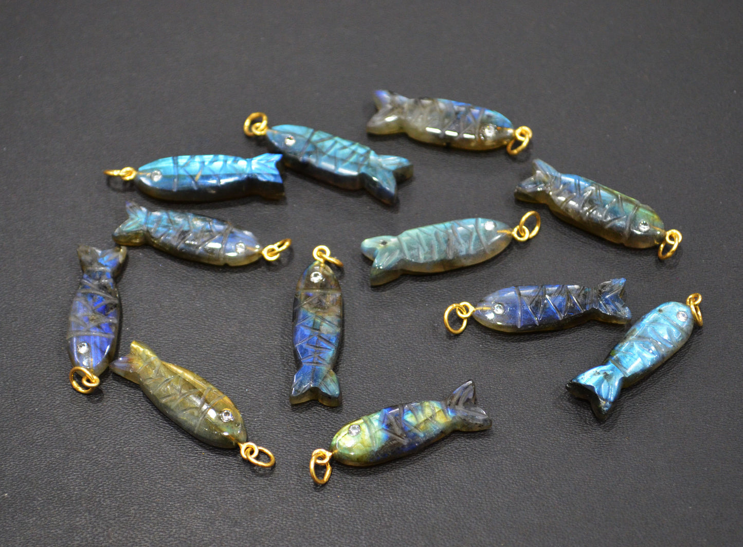 Labradorite Carved Fish Shape Connector , Labradorite With White Cubic Zirconia Single Bail Bezel Pendant , Sold By Piece , 9x31 mm , 32492