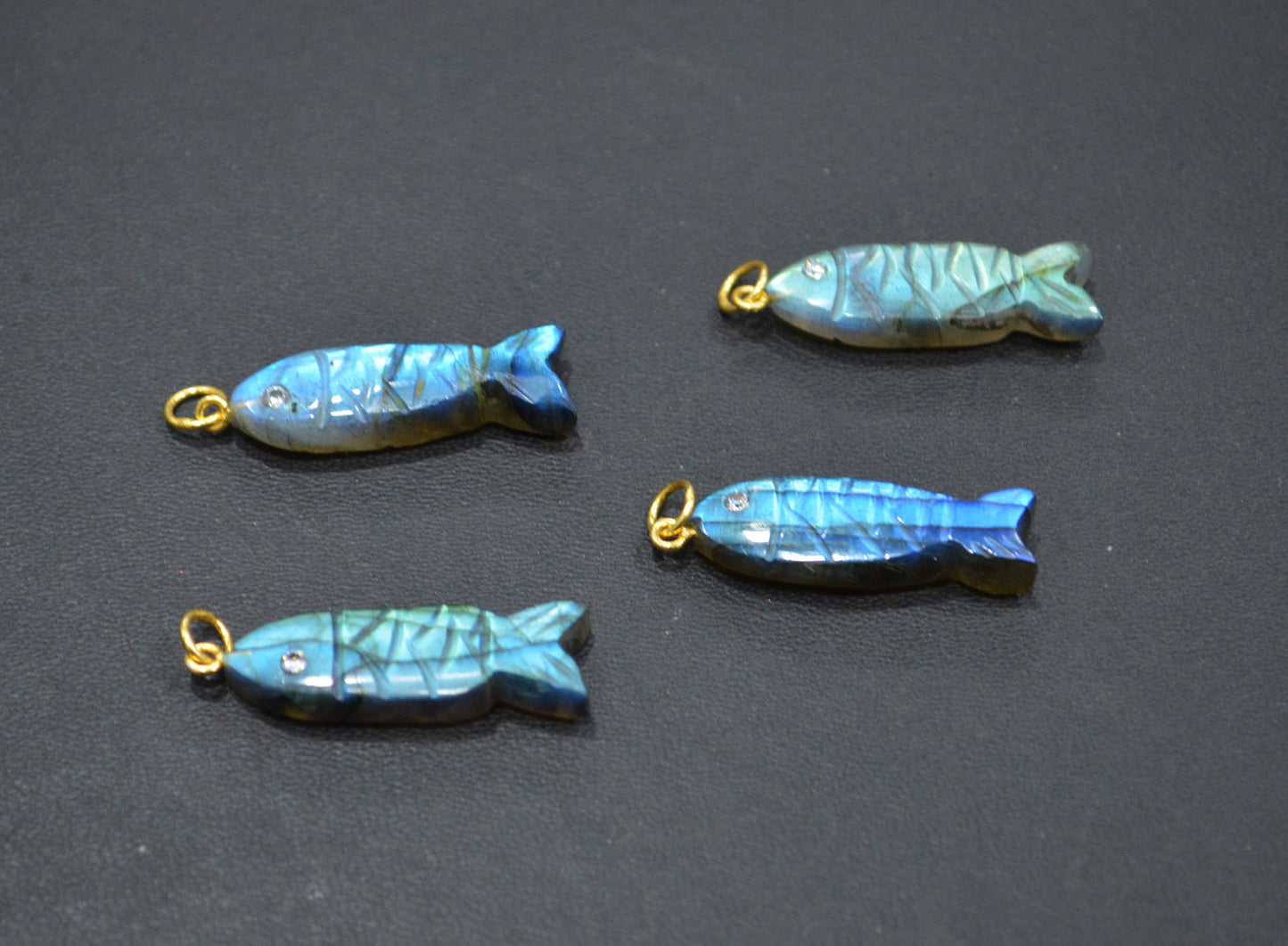 Labradorite Carved Fish Shape Connector , Labradorite With White Cubic Zirconia Single Bail Bezel Pendant , Sold By Piece , 9x31 mm , 32492