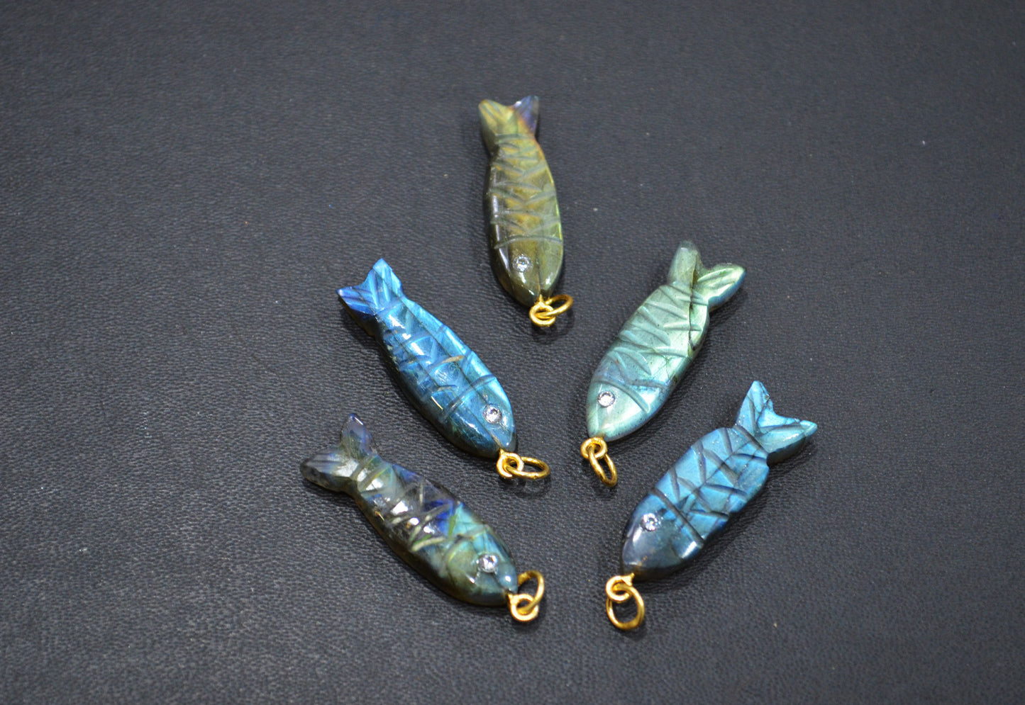 Labradorite Carved Fish Shape Connector , Labradorite With White Cubic Zirconia Single Bail Bezel Pendant , Sold By Piece , 9x31 mm , 32492