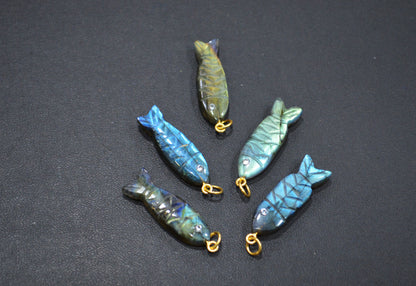 Labradorite Carved Fish Shape Connector , Labradorite With White Cubic Zirconia Single Bail Bezel Pendant , Sold By Piece , 9x31 mm , 32492