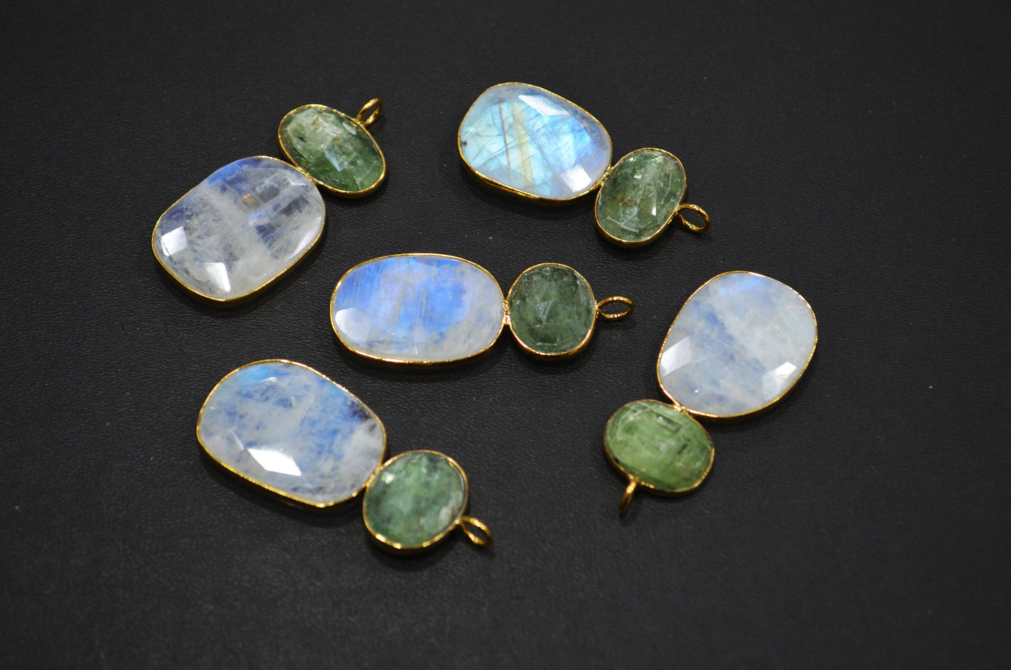 Rainbow Moonstone With Green Kyanite Fancy Shape Connector , Sold By Piece , 38 - 45 mm , 32493