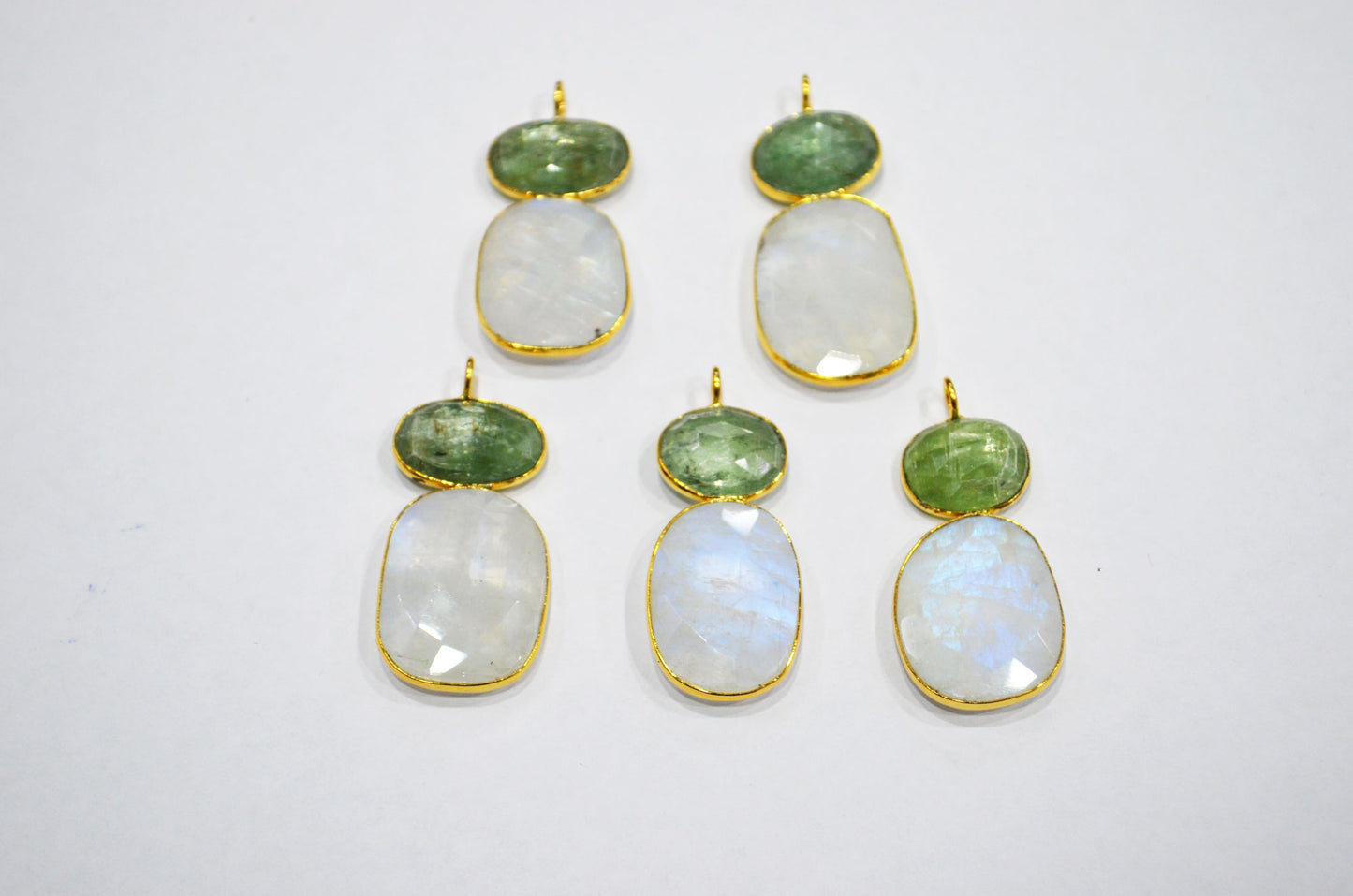 Rainbow Moonstone With Green Kyanite Fancy Shape Connector , Sold By Piece , 38 - 45 mm , 32493