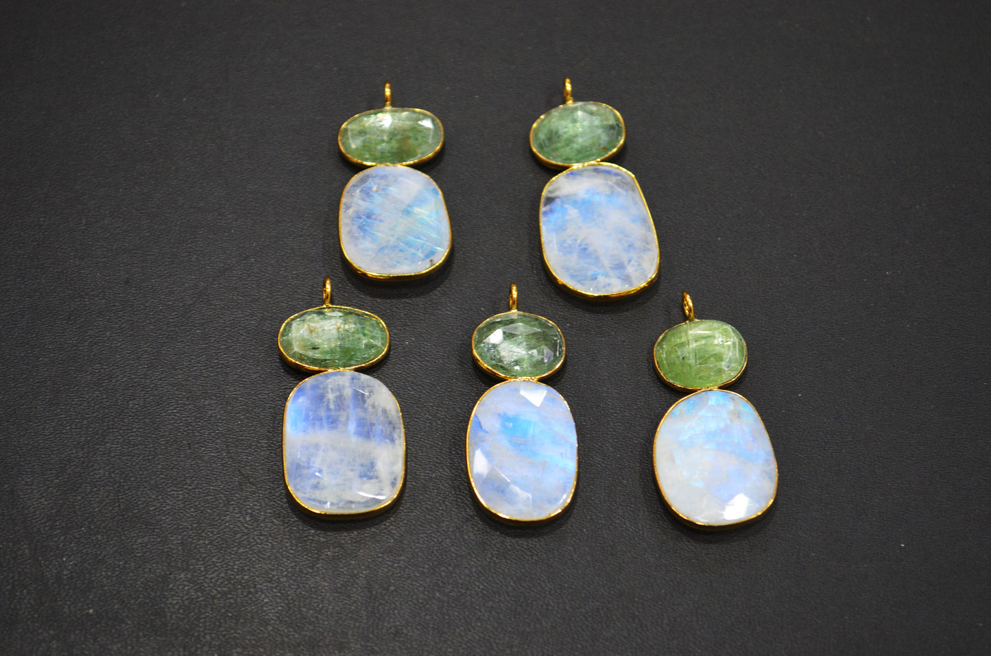 Rainbow Moonstone With Green Kyanite Fancy Shape Connector , Sold By Piece , 38 - 45 mm , 32493