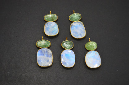 Rainbow Moonstone With Green Kyanite Fancy Shape Connector , Sold By Piece , 38 - 45 mm , 32493