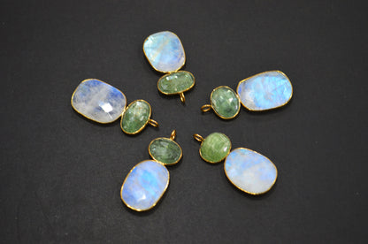 Rainbow Moonstone With Green Kyanite Fancy Shape Connector , Sold By Piece , 38 - 45 mm , 32493