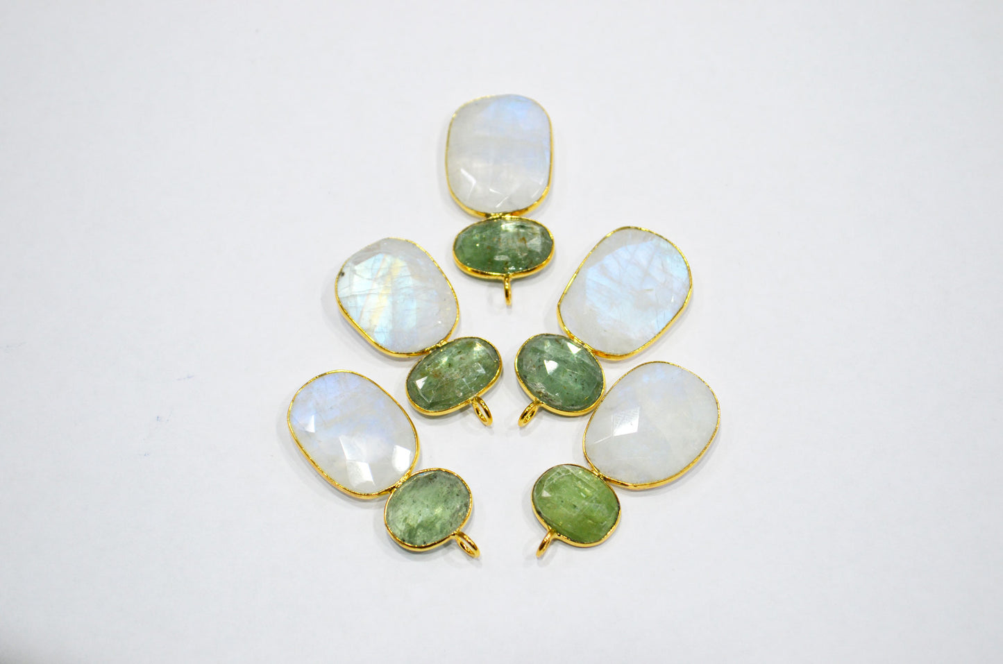 Rainbow Moonstone With Green Kyanite Fancy Shape Connector , Sold By Piece , 38 - 45 mm , 32493