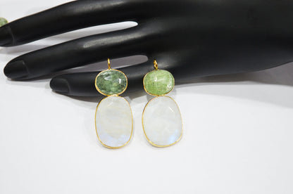 Rainbow Moonstone With Green Kyanite Fancy Shape Connector , Sold By Piece , 38 - 45 mm , 32493