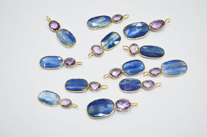 Pink Amethyst With Himalayan Blue Kyanite Fancy Shape Connector , Sold By Piece , 35 - 45 mm , 32494