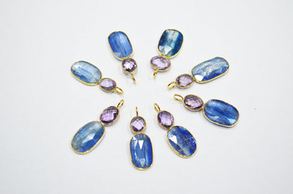 Pink Amethyst With Himalayan Blue Kyanite Fancy Shape Connector , Sold By Piece , 35 - 45 mm , 32494