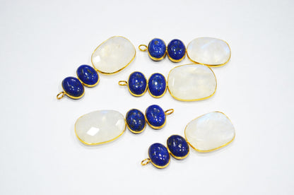 Rainbow Moonstone With Lapis Lazuli Fancy Shape Connector , Sold By Piece , 55 - 63 mm , 32495