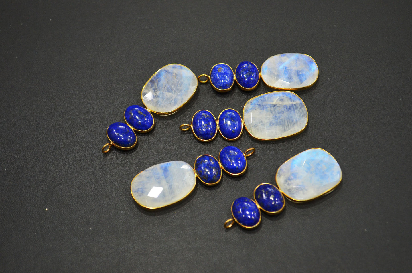 Rainbow Moonstone With Lapis Lazuli Fancy Shape Connector , Sold By Piece , 55 - 63 mm , 32495