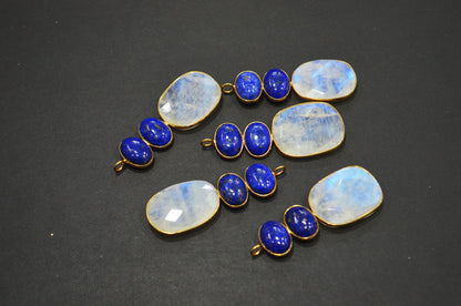 Rainbow Moonstone With Lapis Lazuli Fancy Shape Connector , Sold By Piece , 55 - 63 mm , 32495