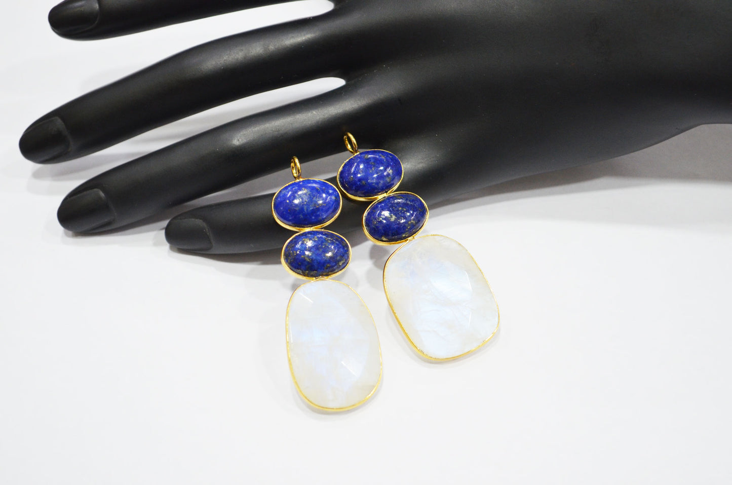 Rainbow Moonstone With Lapis Lazuli Fancy Shape Connector , Sold By Piece , 55 - 63 mm , 32495