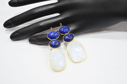 Rainbow Moonstone With Lapis Lazuli Fancy Shape Connector , Sold By Piece , 55 - 63 mm , 32495