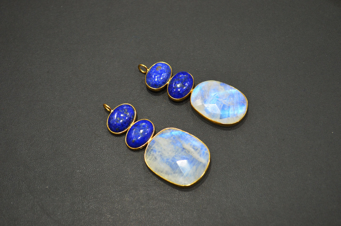 Rainbow Moonstone With Lapis Lazuli Fancy Shape Connector , Sold By Piece , 55 - 63 mm , 32495
