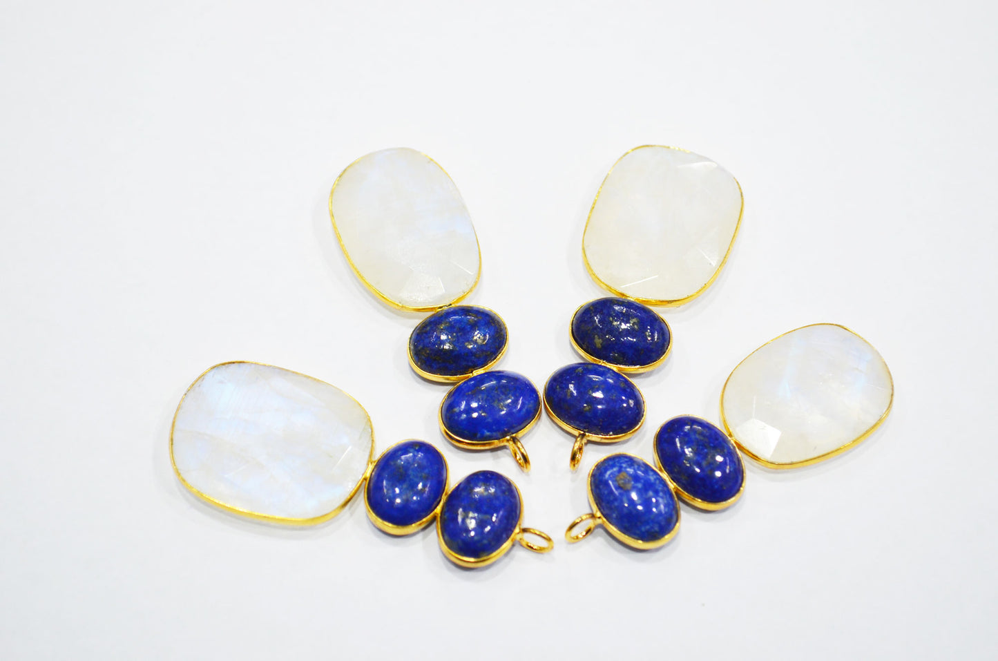 Rainbow Moonstone With Lapis Lazuli Fancy Shape Connector , Sold By Piece , 55 - 63 mm , 32495