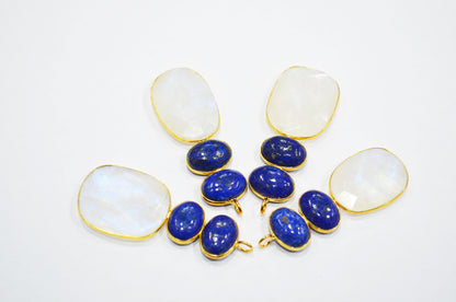 Rainbow Moonstone With Lapis Lazuli Fancy Shape Connector , Sold By Piece , 55 - 63 mm , 32495