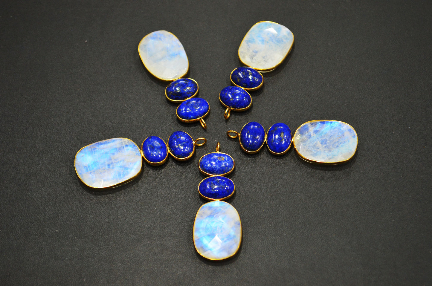 Rainbow Moonstone With Lapis Lazuli Fancy Shape Connector , Sold By Piece , 55 - 63 mm , 32495