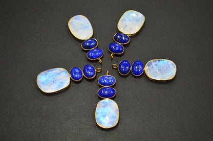 Rainbow Moonstone With Lapis Lazuli Fancy Shape Connector , Sold By Piece , 55 - 63 mm , 32495