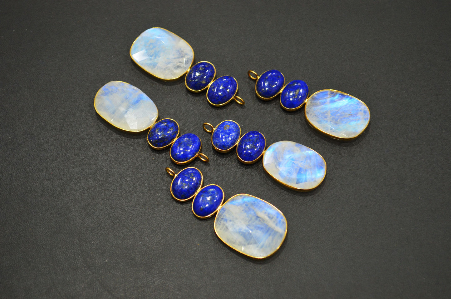 Rainbow Moonstone With Lapis Lazuli Fancy Shape Connector , Sold By Piece , 55 - 63 mm , 32495