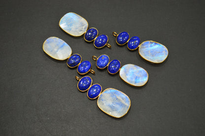 Rainbow Moonstone With Lapis Lazuli Fancy Shape Connector , Sold By Piece , 55 - 63 mm , 32495