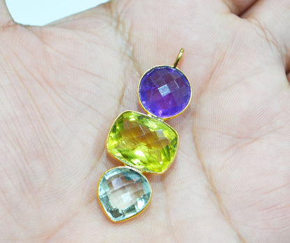 Amethyst With Green Amethyst And Lemon Quartz Fancy Shape Connector , Sold By Piece , 44 mm , 32497